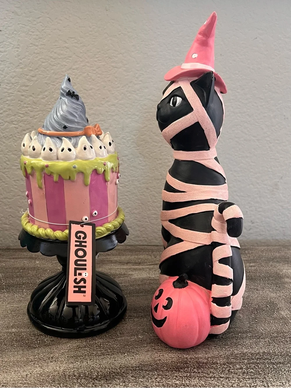 Set of Goblin & Ghoul Halloween BLACK CAT Mummy Witch and Pastel Cake FIGURINES